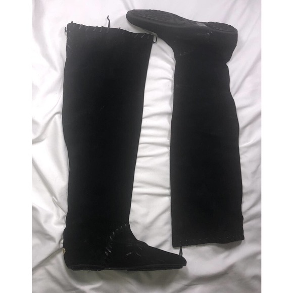 Jimmy Choo Whitby Black Waxed Suede Flat Knee Over Knee Boots Size EU 37 US 7 - Picture 2 of 11